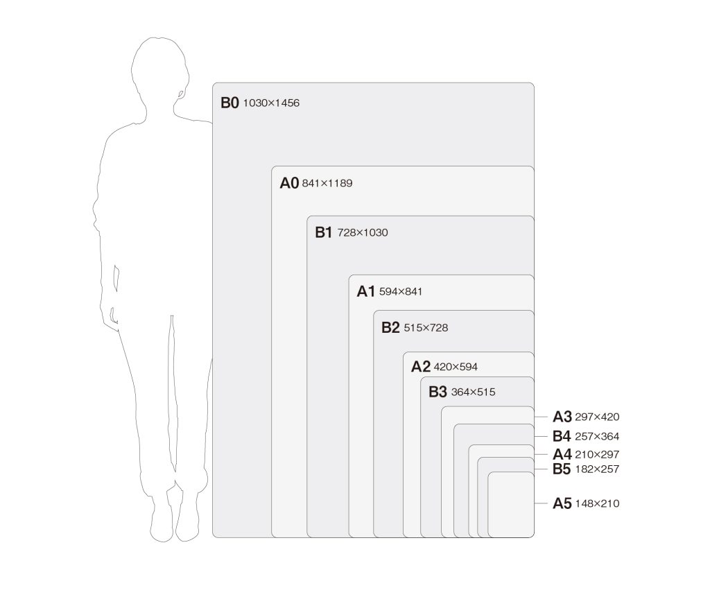 人の大きさと用紙サイズの比較図